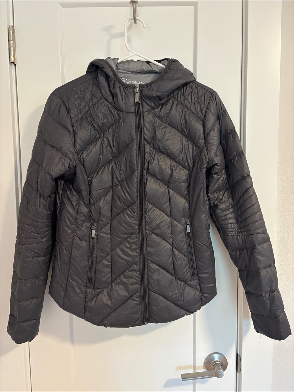 Lightweight Quilted Down Hooded Jacket Dark Grey